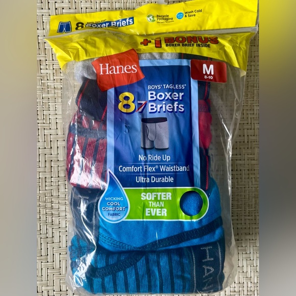 Hanes Boys Comfort Flex Tagless Boxer Briefs Underwear 8 pack Size M (8-10) - Picture 2 of 3